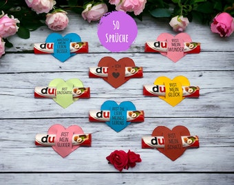 Duplo heart banderoles with 50 sayings for download - Easter, Valentine&#39;s Day, personal gift, anniversary, birthday, partner