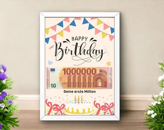 Deine erste Million | Kreatives Geldgeschenk zum Geburtstag | Geld verschenken | direkter Download zum Ausdrucken | Last-Minute Geschenk