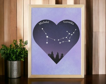Personalized Zodiac Sign Poster Girlfriend and Boyfriend - Ideal Anniversary Gift for Couples - Wall Art & Astrology | Download