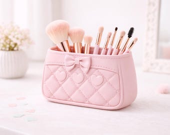 Quilted Handbag Makeup Brush Holder – Bow Vanity Storage Cup (STL)