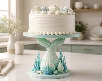 Mermaid Tail Cake Stand STL | Ocean Dessert Display | Under The Sea Cake Pedestal | Cupcake Stand 3D Print File | Mermaid Party Decor