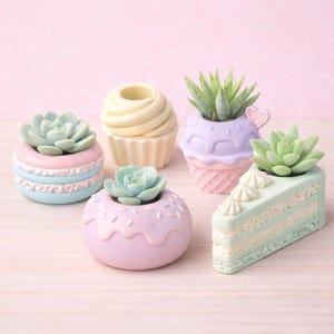 Mini Dessert Planter Set – Macaron, Donut, Cupcake & Cake Slice Succulent Pots (STL Bundle)