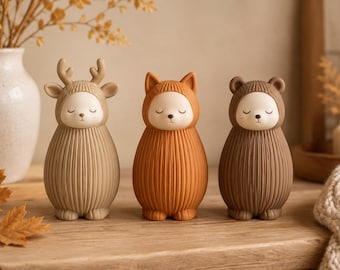 Cozy Ribbed Animal Trio STL | Reindeer Fox & Bear Figurines | Cute Autumn Woodland Decor | 3D Printable Fall Decorations