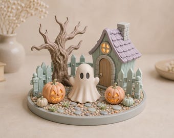 Straszna wioska halloweenowa (STL) | Scena z dyniowym domkiem | Miniaturowa nawiedzona wioska | Plik do druku 3D z dekoracjami na Halloween