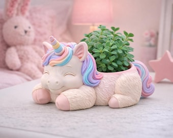 Unicorn Planter STL – Lying Down Fantasy Animal 3D Print File (Desk Decor)