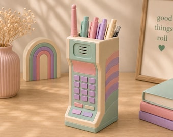 Uchwyt na długopis w stylu retro na telefon komórkowy STL | Organizer na biurko w stylu vintage na telefon komórkowy, plik do druku 3D | Organizer biurowy