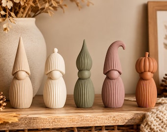 Autumn Gnome STL Bundle | 5 Ribbed Fall Gnomes | Pumpkin Gnome Decor | Fall & Thanksgiving 3D Print Files
