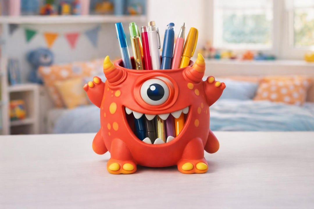 Monster Pen Holder STL – Funny Desk Organizer for Kids Room, Office (3D ...
