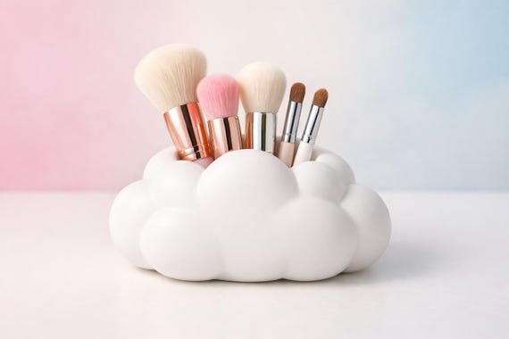 Kawaii Cloud Makeup Brush Holder STL – 3D Print Desk Organizer (Digital Download)