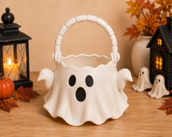 Kosz na cukierki w kształcie ducha (STL) | Kosz na cukierki na Halloween | Straszny pojemnik na cukierki w kształcie ducha (plik do druku 3D) | Dekoracje na Halloween
