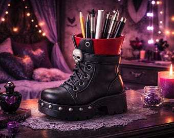 Gothic Combat Boot Makeup Brush Holder STL - Digital Download