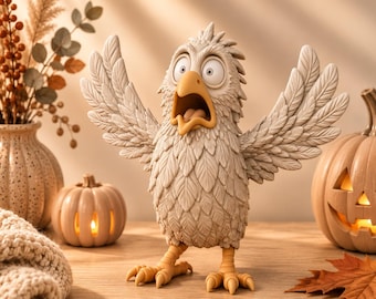 Startled Bird STL | Funny Scared Bird Figurine | Spooky Halloween Bird Decor | 3D Print File