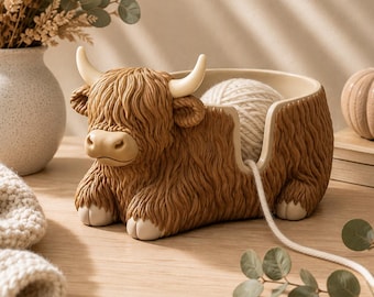 Highland Cow Yarn Bowl STL | Cow Yarn Holder | Crochet & Knitting Yarn Organizer | 3D Printable Yarn Storage