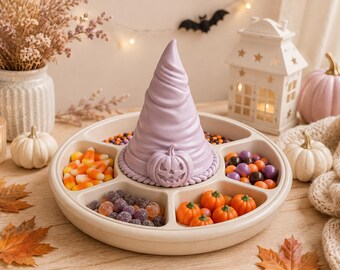 Taca na przekąski w kształcie kapelusza czarownicy na Halloween (STL) | Półmisek na słodycze | Plik do druku 3D upiornej tacy na przekąski | Dekoracja na imprezę halloweenową