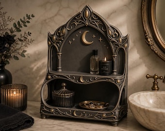 Gothic Moon Shelf STL | Dark Fantasy Vanity Organizer | Gothic Bathroom Decor 3D Print