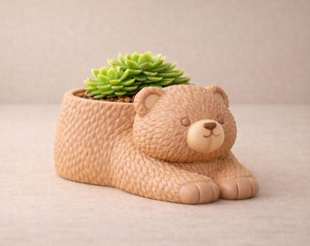Bear Planter – Kawaii Succulent Pot, 3D Printable Decoration
