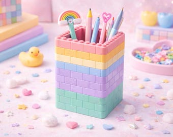 Porte-stylo en brique STL Organiseur de bureau en brique | Décoration kawaii imprimable en 3D