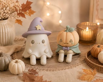Zestaw Mini Halloween Friends STL | Urocze figurki duchów i dyni | Kawaii Spooky Shelf Sitters | Pliki do druku 3D