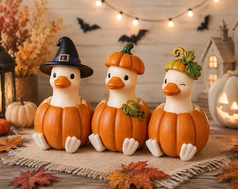Halloween Goose STL Set | Pumpkin Goose Figurines | Cute Witch Goose Decor | Autumn 3D Print Files
