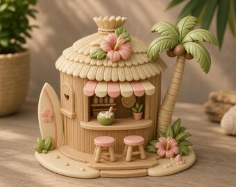 Tropical Hut STL | Beach Tiki Bar Miniature | Island Surf Hut Decor 3D Print File