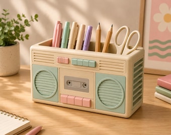 Retro Boombox Desk Organizer STL | Vintage Radio Pen Holder 3D Print File