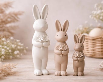 Minimalist Bunny Figurine with Flowers – 3D Printable bunny Decor (STL File)
