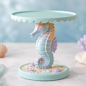 Support à gâteau hippocampe | Fichier d'impression 3D d'affichage de dessert de l'océan | Décoration de fête côtière | Présentoir à cupcakes pour mariage sur la plage | Piédestal marin