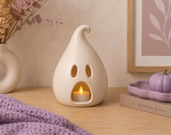 Halloween Ghost Lantern STL | LED Tealight Holder | Cute Ghost Halloween Decor | Spooky 3D Print | Halloween Candle Holder