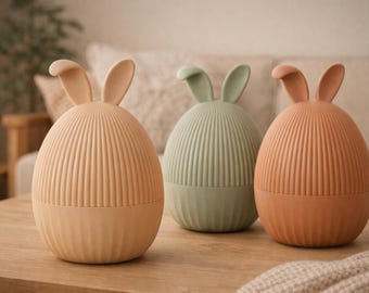 Dekoracja w kształcie jajka w kształcie króliczka Kawaii – pastelowa dekoracja wiosenna do druku 3D (plik STL)