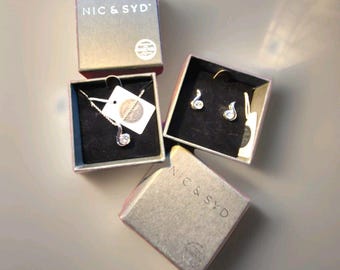 Swarovski Harmony Drop Crystals Silver Pierced Earrings and Necklace Set