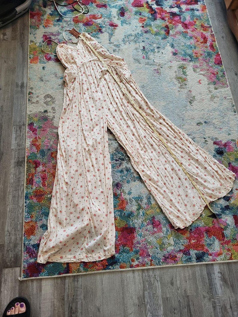 Free People Boho Cottagecore weites Bein Neckholder Pullover Strampler Floral XS Bild 10