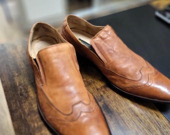 Stacy Adams Men's Burnished Tan Wrinkled Leather Wingtip Hipster Vintage Loafers Sz 10M