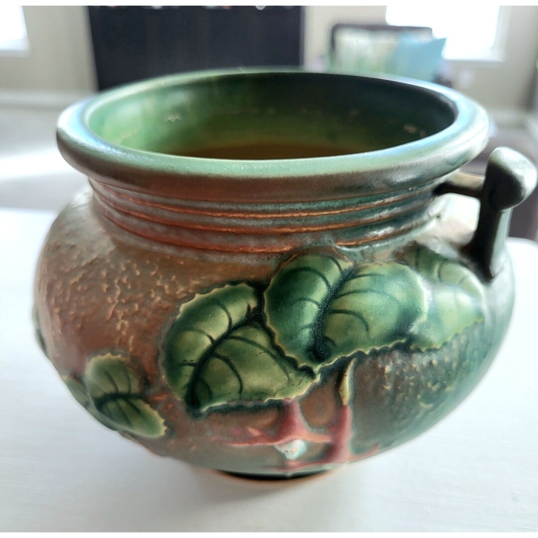 Vintage Roseville USA Pottery Jardinière Fuschia Green 2handle Art Deco Bowl Vase 3464 Etsy