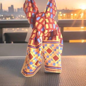 Vintage Retro Mod hand rolled Geometric Long Poly Scarf 70s vibe