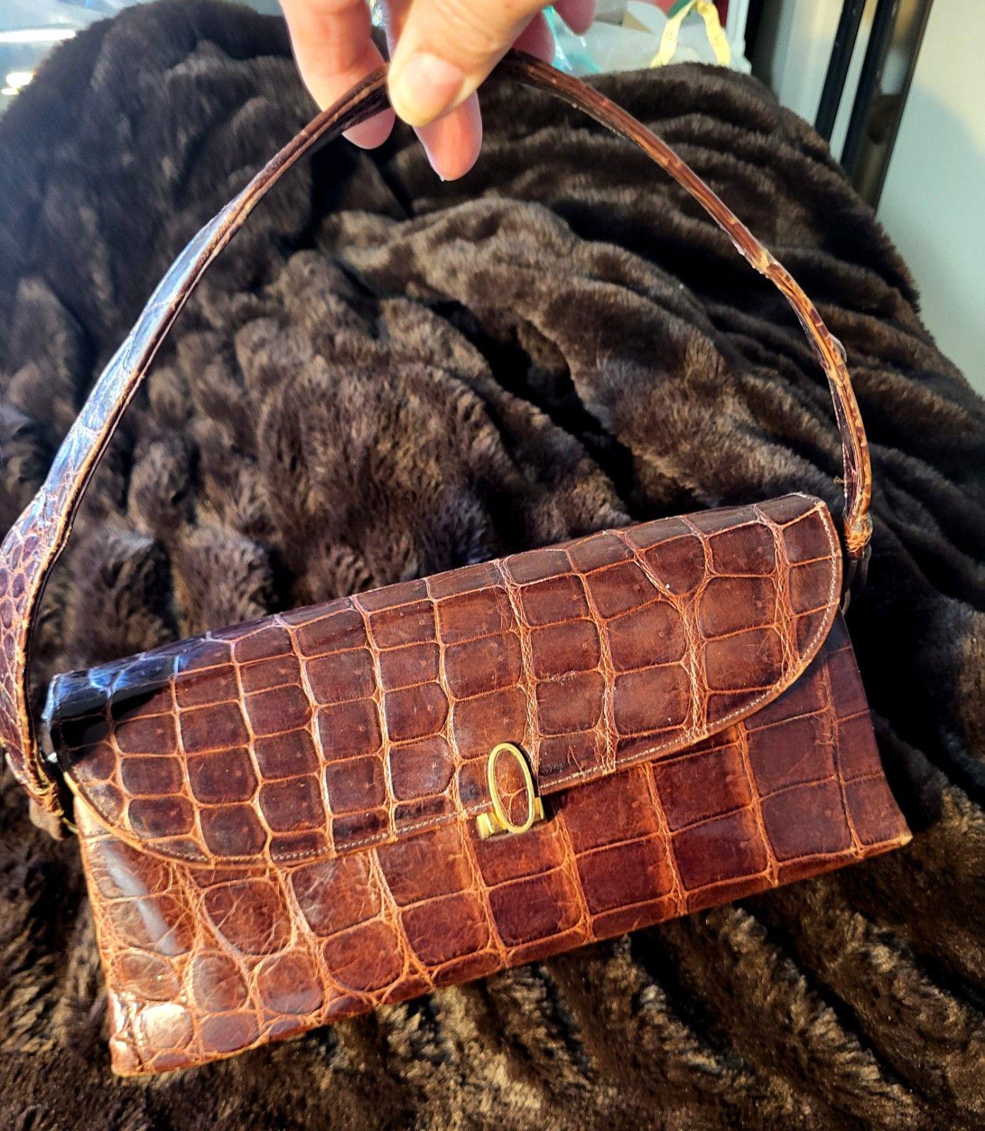 本物本革 クロコダイル ソフトマット ダ−クグレ− ハンドバッグ