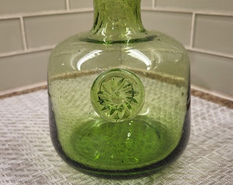 Vintage Amici Artisan Hand Blown Lime Green Bubble Art Glass Vase with Medallion