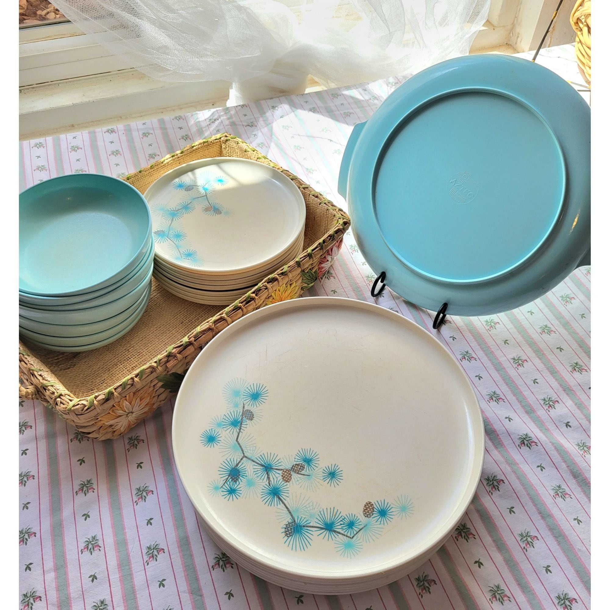 Retro Turquoise Plate Sets Blue Aqua Glass Dinnerware Turquoise
