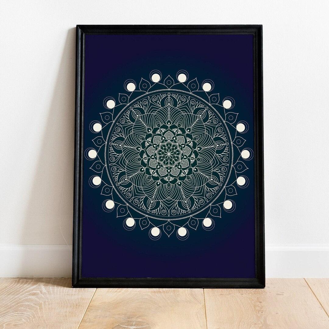 White Mandala Wall Art Downloadable Print Dark Blue Home Etsy