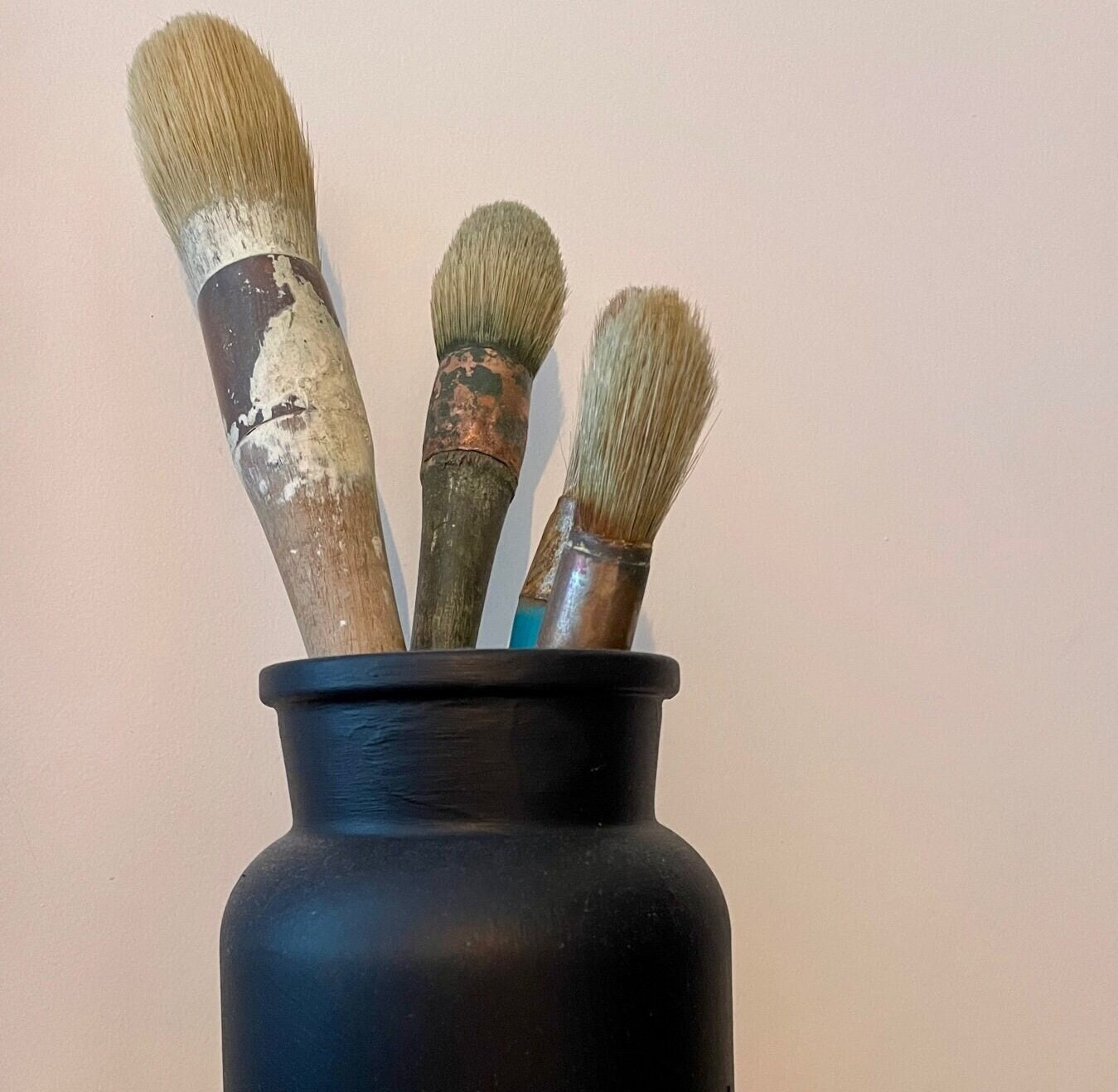 Big Blue Brush for Painting, Vintage Distressed Paint Wooden