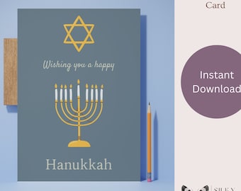 Menorah Hanukkah Card, Star of David Design (PDF Printable)