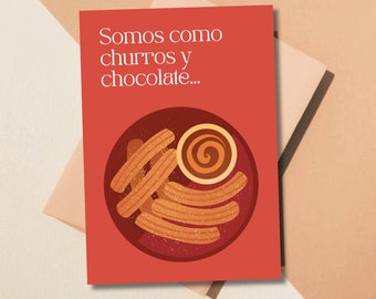 Spanish Valentine's Day Card, Printable Valentine's Day Card, Digital Card in Spanish, Churros Card, Cute Card in Spanish, Card for Her, Him