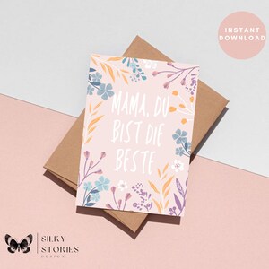 Tarjeta imprimible del Día de la Madre en alemán, Tarjeta de cumpleaños para mamá, Tarjeta de agradecimiento mamá, Tarjeta Eres la mejor mamá, Tarjeta de regalo para mamá, tarjeta para ella