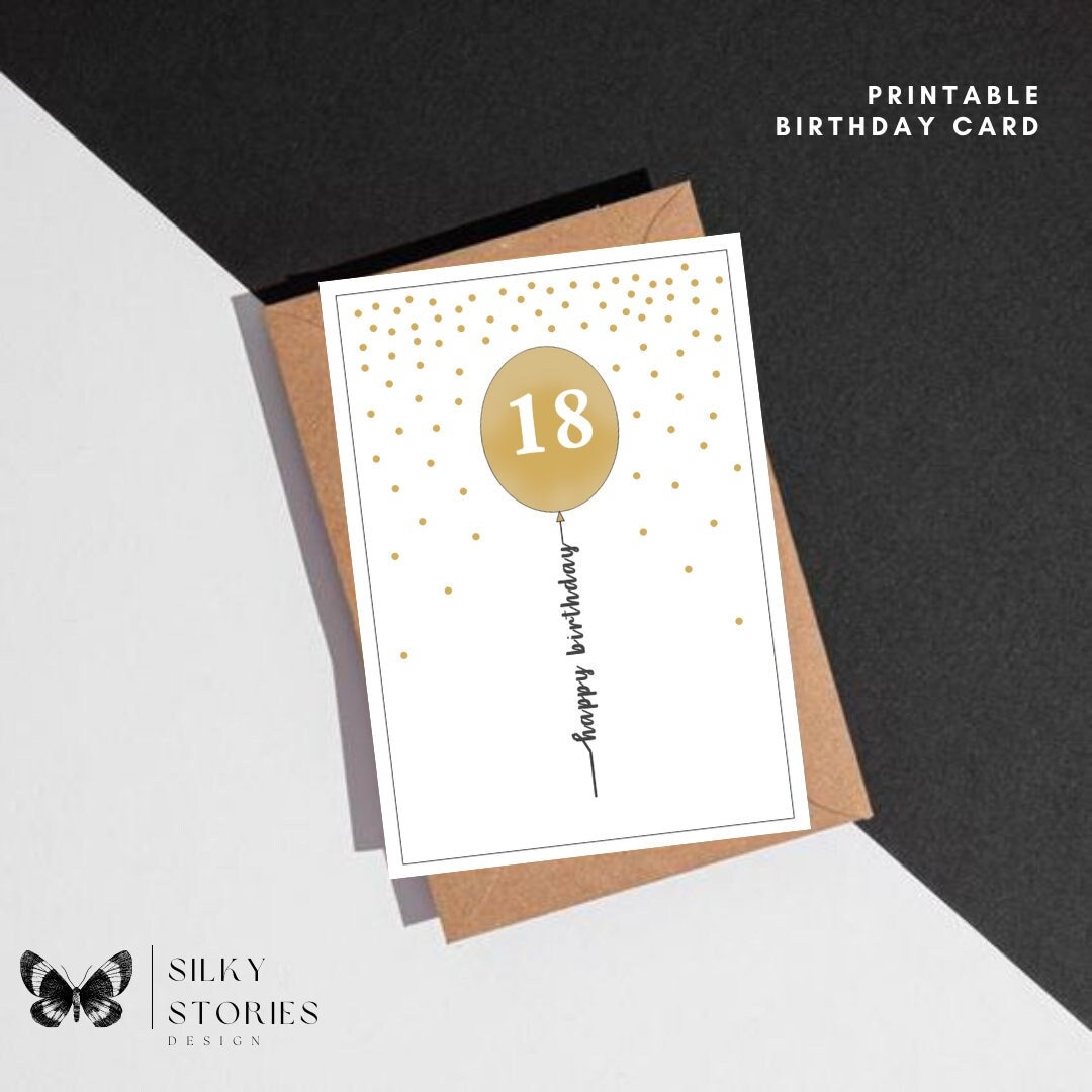 Printable 18th Birthday Card Happy Birthday Digital Birthday - Etsy