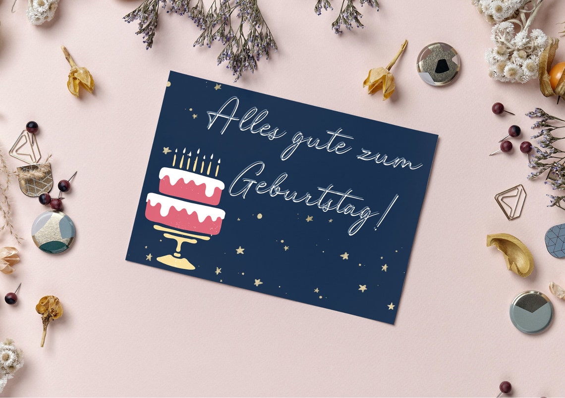 Printable Birthday Card in German, Digital Card, German Birthday Card, Last Minute Gift, Instant ...