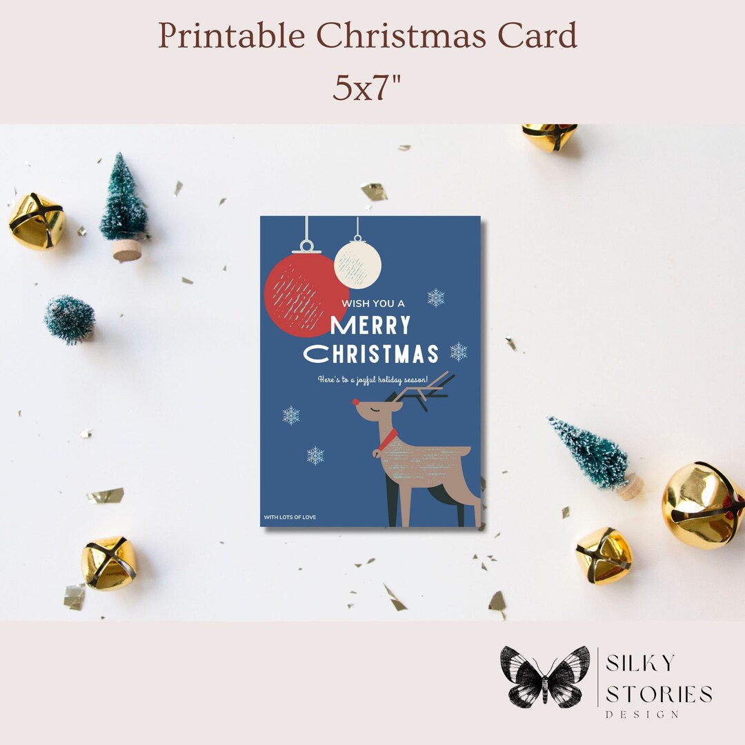 Printable Christmas Card Blue Christmas Card Christmas Card - Etsy