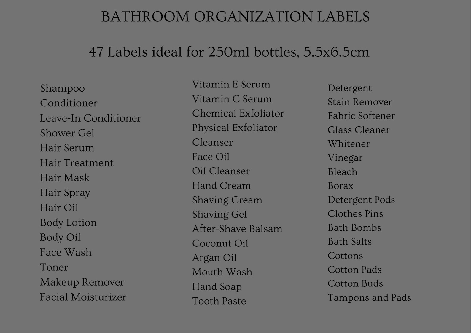 Printable Customizable Black Bathroom Labels, Personalized Cosmetic