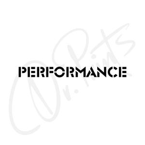 Op de afbeelding: Zwart-witte tekstafbeelding die in hoofdletters "PERFORMANCE" luidt.