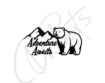 Adventure Awaits Car Decal, Camping Truck Mountain Sticker