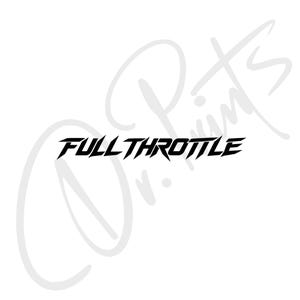 Könnte beinhalten: Ein schwarzes Grafikdesign mit dem Text FULL THROTTLE in einer scharfen, kantigen und aggressiven Schriftart. Die Buchstaben haben spitze Kanten und ein kräftiges, kontrastreiches Erscheinungsbild auf weißem Hintergrund mit einem blassen Wasserzeichen.