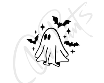 幽霊とコウモリのカーステッカー - ハロウィンビニールステッカー